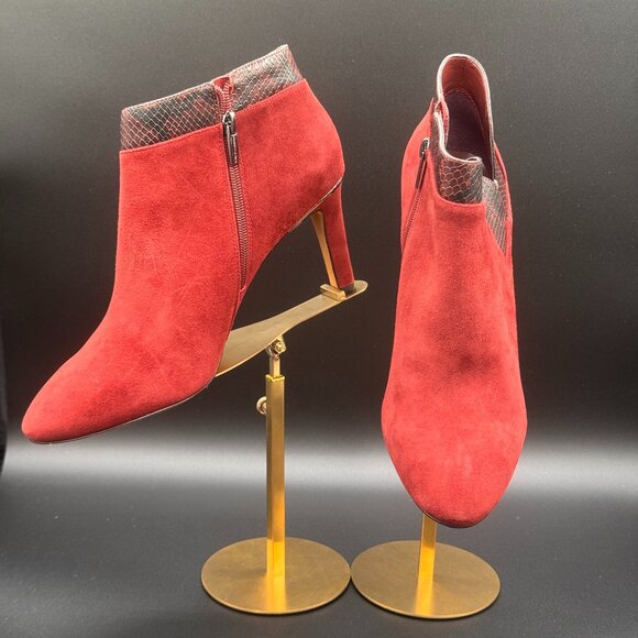 Vince Camuto Shoes - Vince Camuto Red Suede Snake Trim Ankle Boots | Size 11 | New in Box